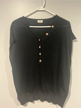 LA MIEL Black V-Neck Button Knit oversized sweater